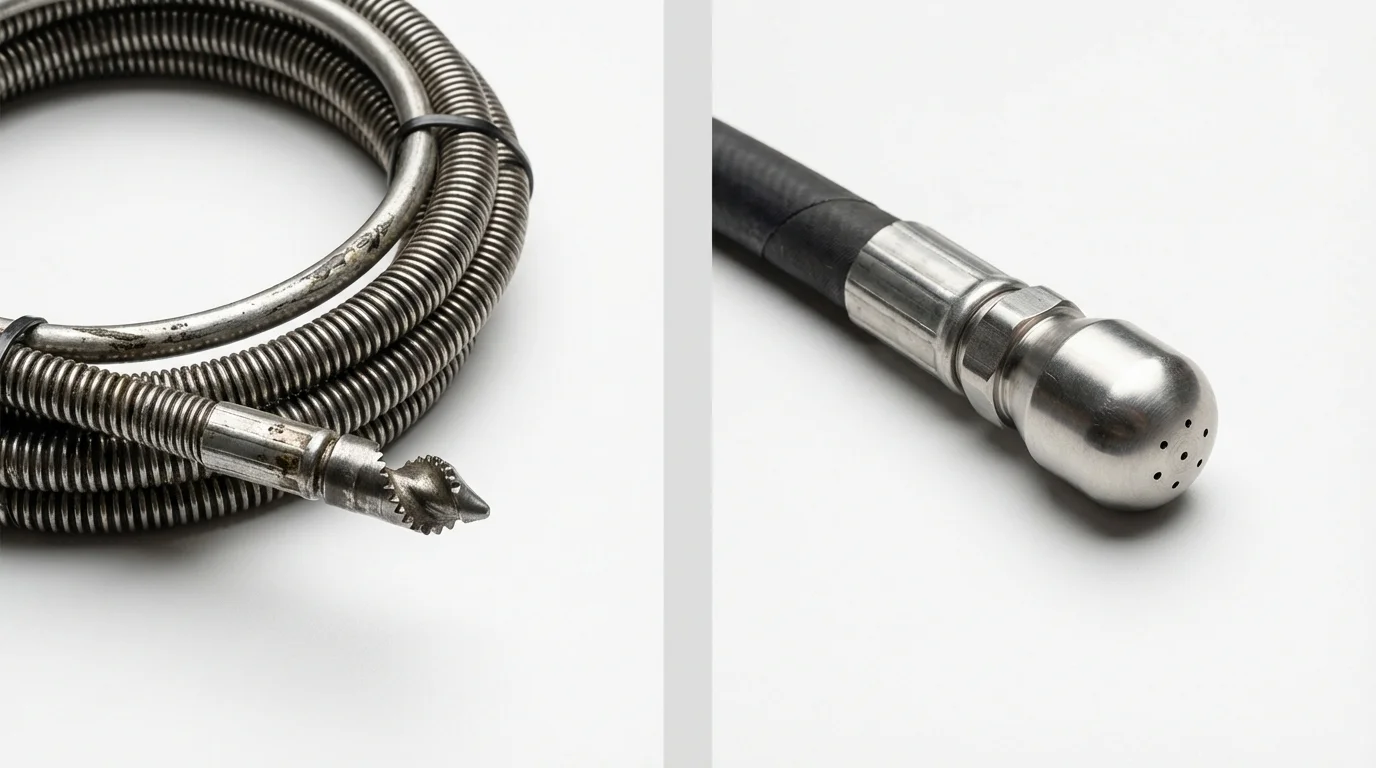 Drain snake cable and hydro jetting nozzle used for drain cleaning in Bessemer, PA