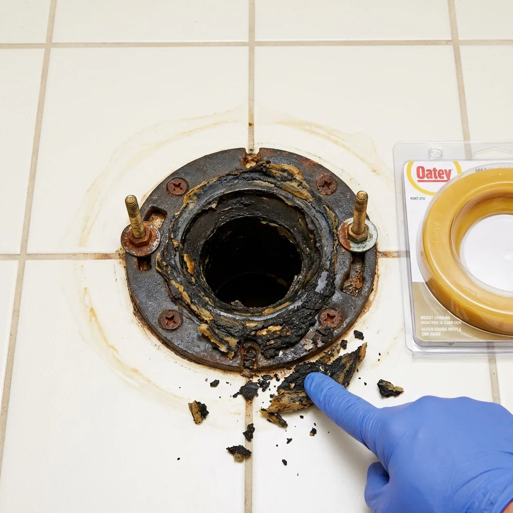 Failed wax ring showing water seepage at the base of a toilet in a Bessemer, PA home