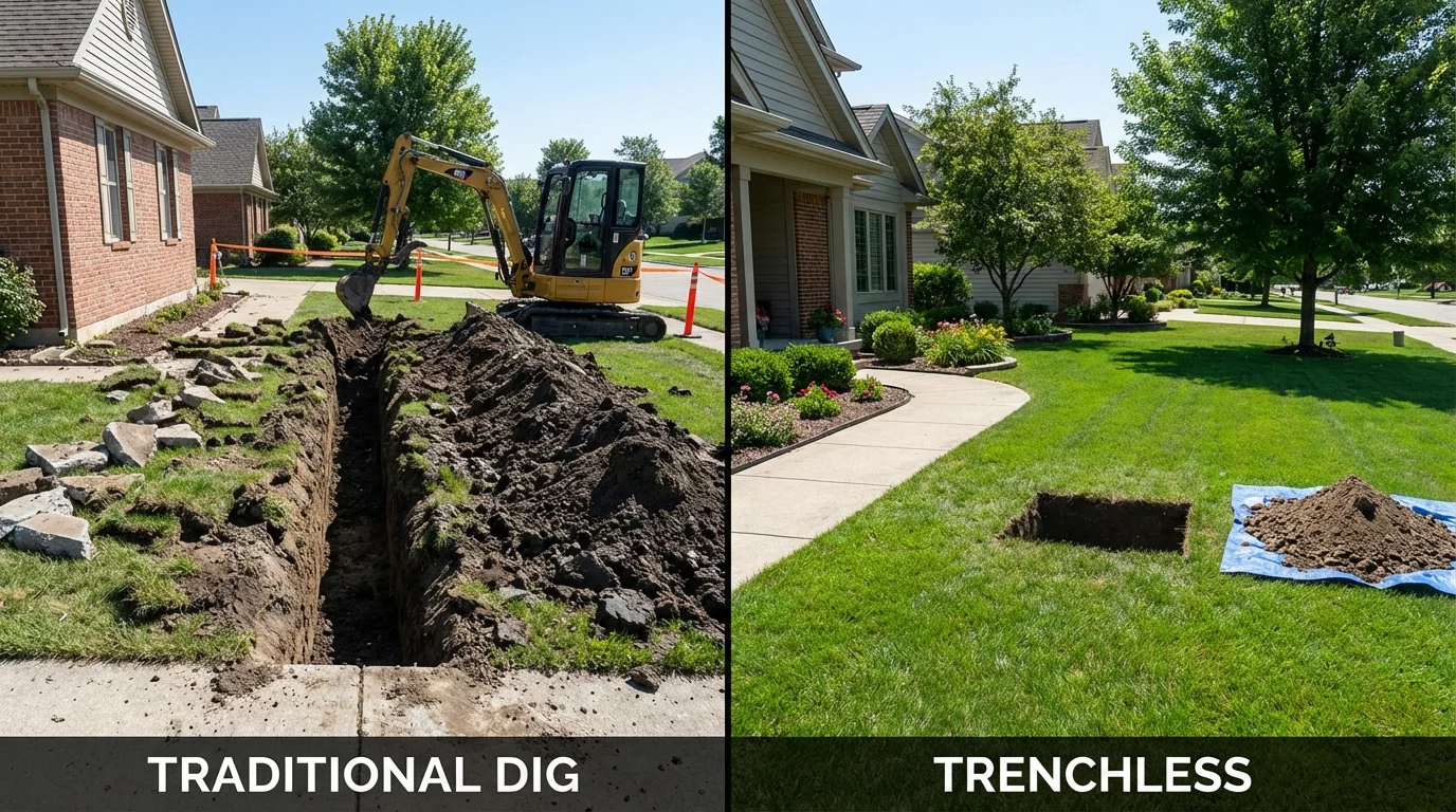 Trenchless sewer repair with minimal yard damage versus traditional excavation in Bessemer, PA